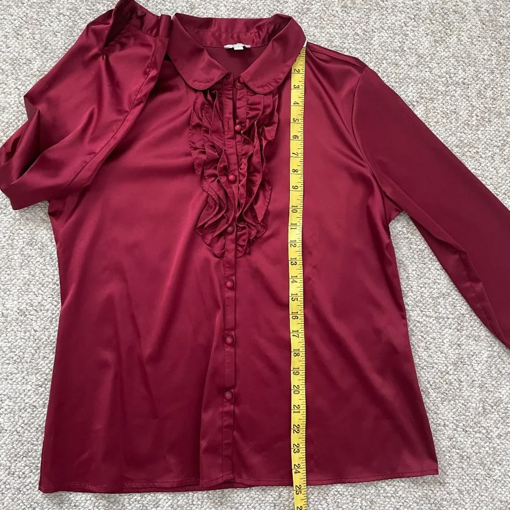 Talbots Ruffle Red Blouse Size MP - Picture 9 of 9
